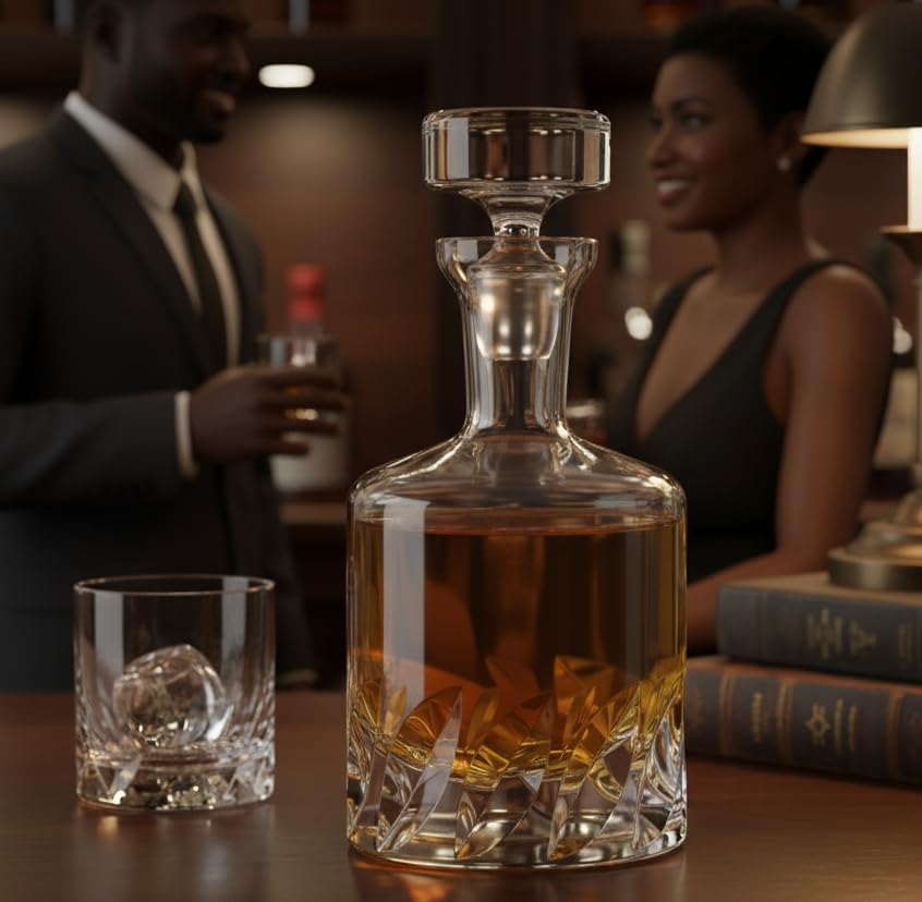 Voted Best High-End Whiskey Decanter 2024 by Food & Wine Magazine | Made in Europe | Hand-Blown Beveled Blade Decanter | 34 Fl. Oz | 100% Lead-Free Crystal | Gift Box | Elegant Design