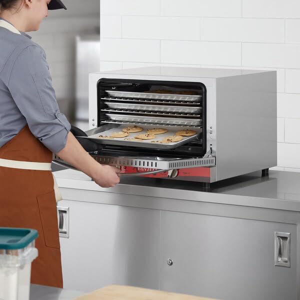 Quarter Size Countertop Convection Oven, 1440W, 120V Electric, 0.8 Cu Ft Capacity, Stainless Steel, 3 Chrome Wire Shelves, Commercial Kitchen Use, 18.75x18x15 Inches