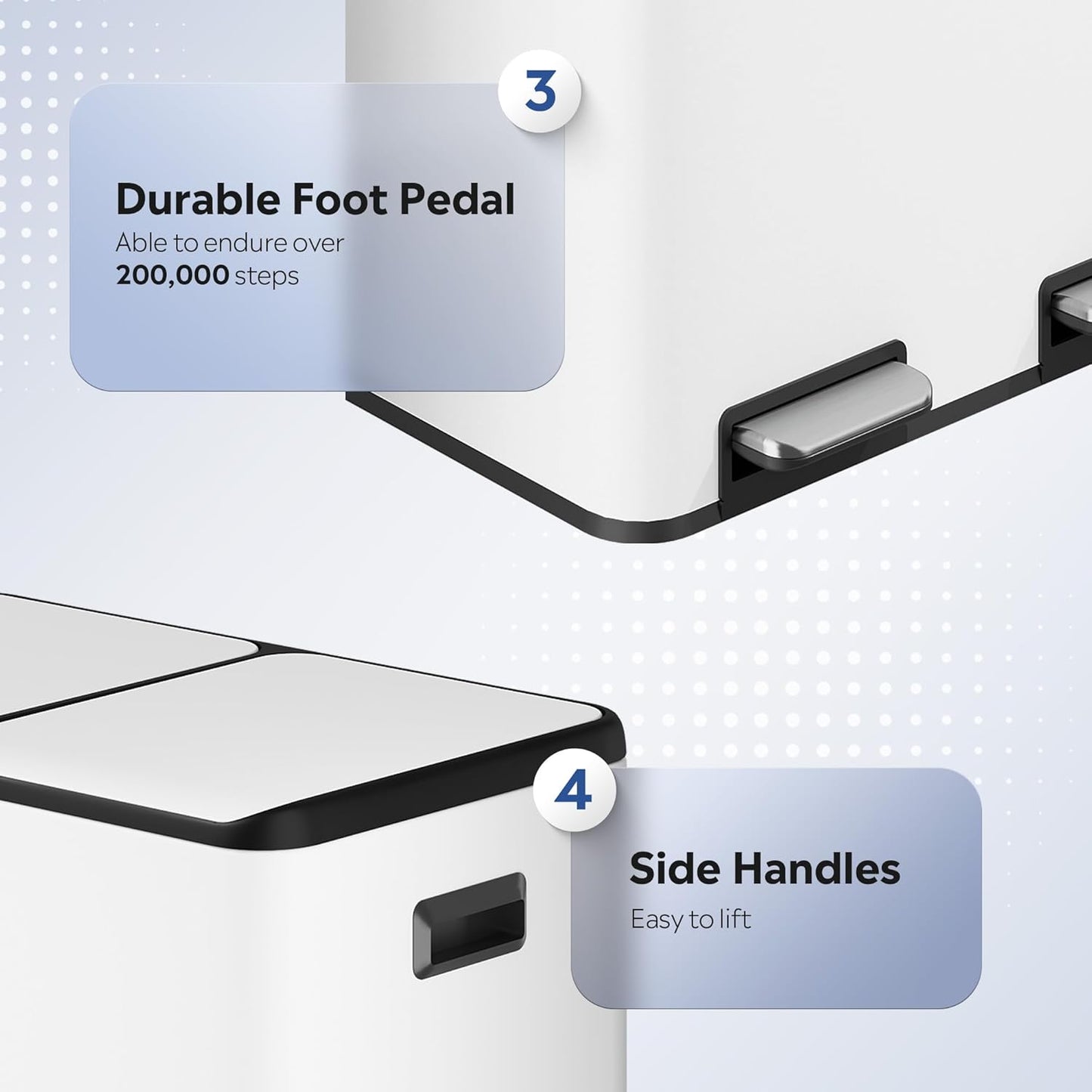 WLIVE 2 x 8 Gallon Stainless Steel Dual Trash Can, Double Trash Can Kitchen with Soft-Close Lid, Trash and Recycle Bin Combo, Kitchen Garbage Can with Deodorizing Filter Box and Inner Buckets, White