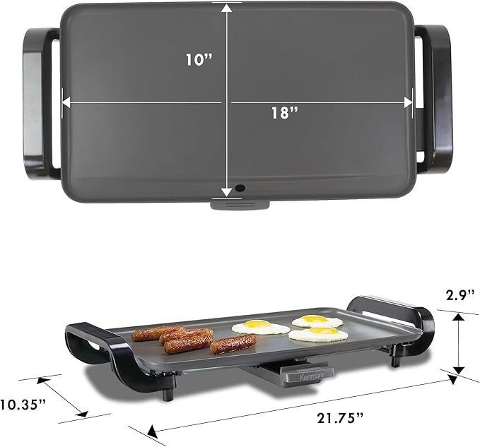 Kenmore Electric Griddle - Nonstick 10x18" Pan, External Temperature Control, Grill Bacon, Eggs, Pancakes, Crepes, Tortillas, Easy Clean Countertop Cooking Kitchen Appliance Removable Drip Tray