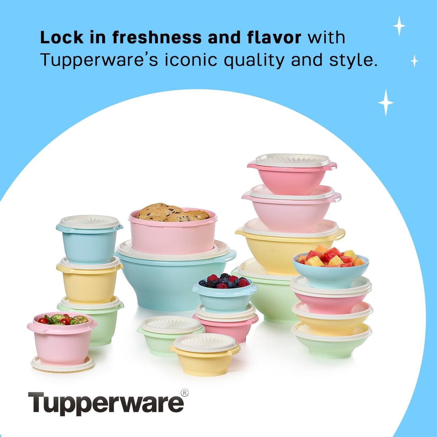 Tupperware Heritage Collection 36 Piece Food Storage Container Set in Vintage Colors- Dishwasher Safe & BPA Free - (18 containers + 18 lids)