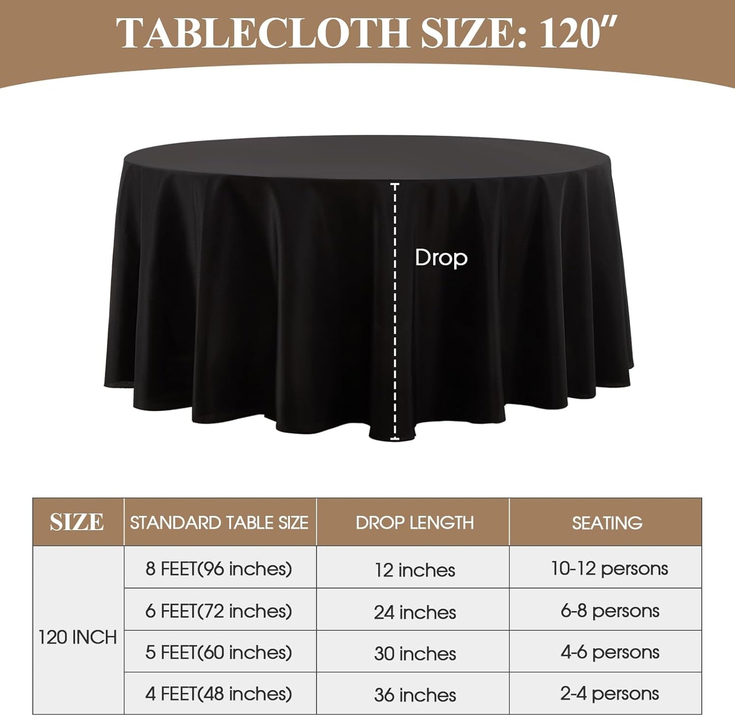 Round Tablecloth 120 Inch 1 Pack Black Tablecloths Washable Decorative Linen Polyester Table Clothes Cover for Dining Table Banquets Buffet Parties and Wedding