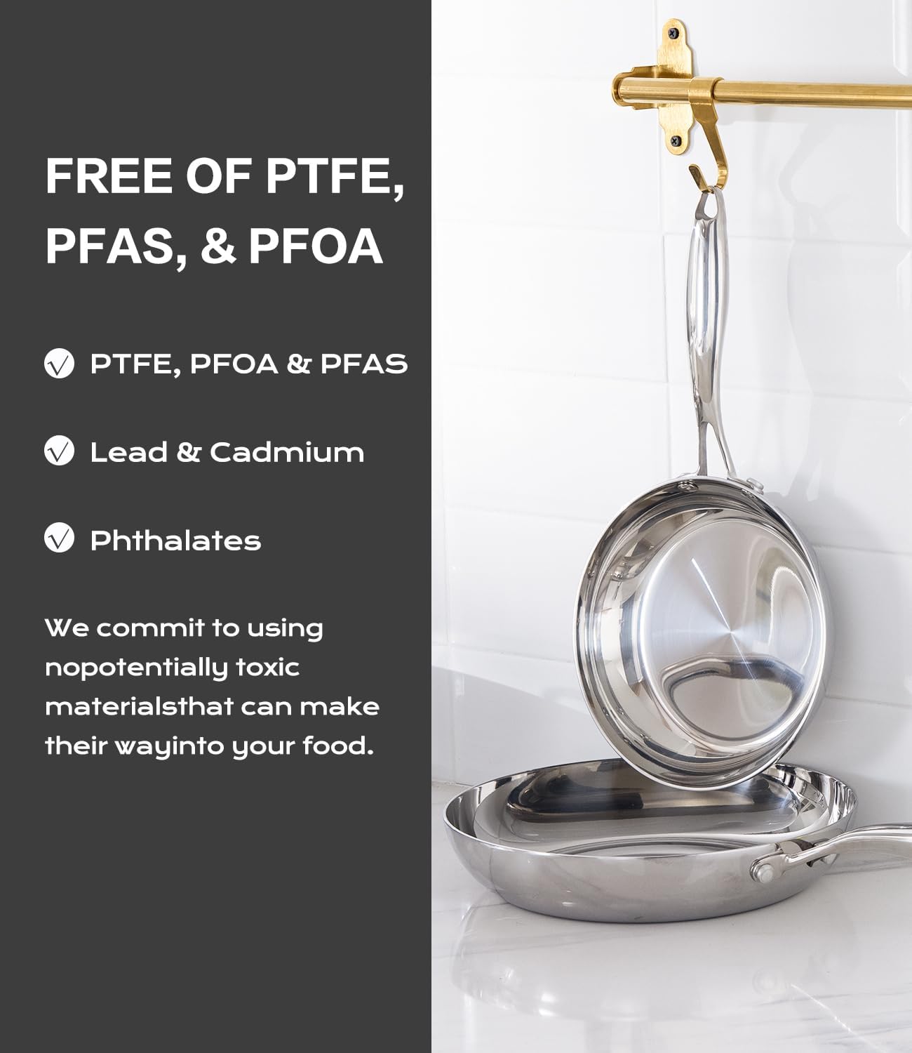 12 Inch Stainless Steel Frying Pan with Lid, Tri-ply Stainless Steel Saute Pan 5.5 QT, PFOA & PTFE Free Induction Compatible Cooking Skillet, Dishwasher & Oven Safe Up to 600℉ Large Capacity Cookware