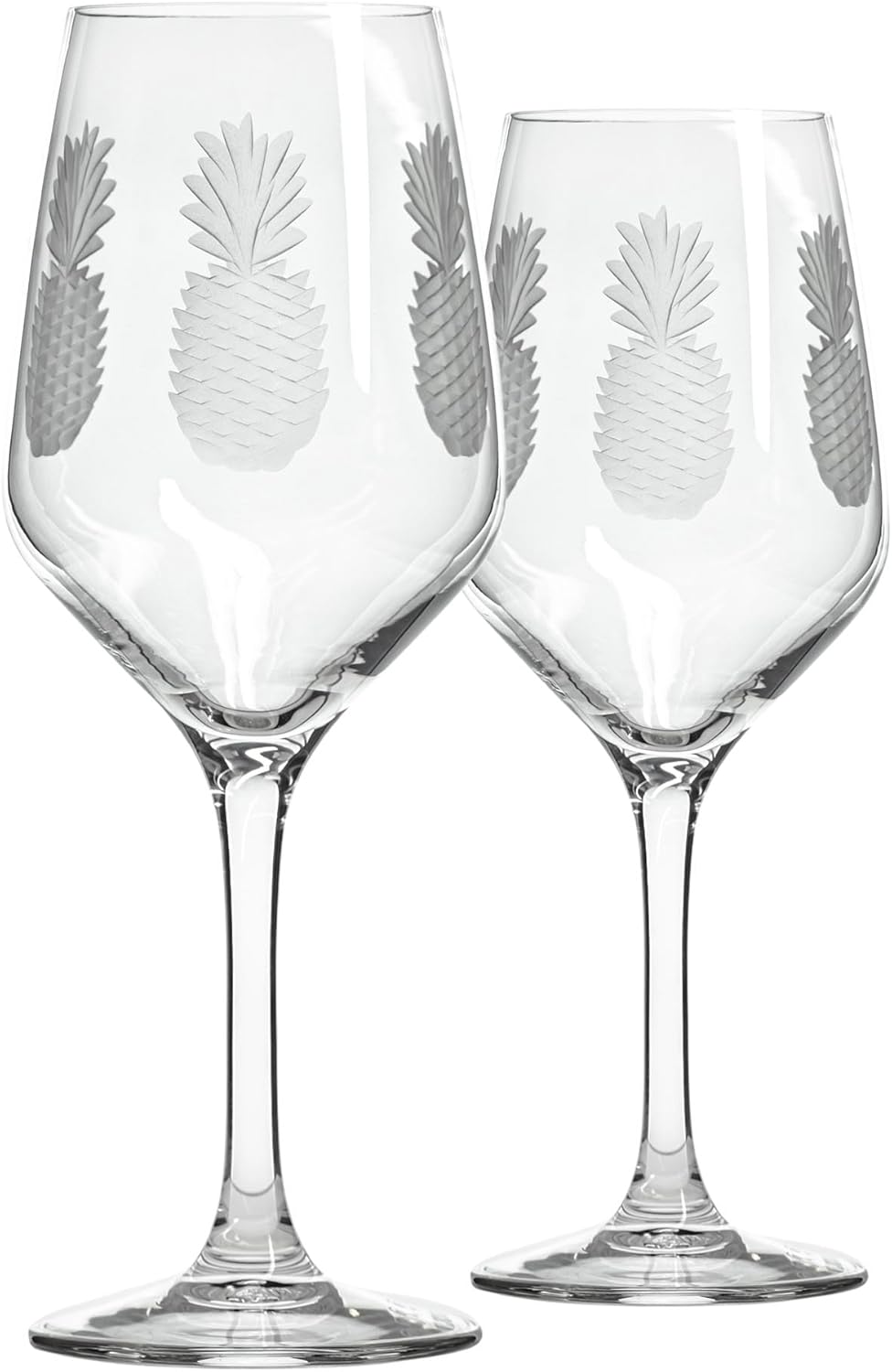 Rolf Glass Fresh Pineapple White Wine Glass | 10.75oz | Lead-Free and Diamond-Wheel Engraved | Made in the USA | Tropical Glassware with Etched Pineapple Design | Set of 2