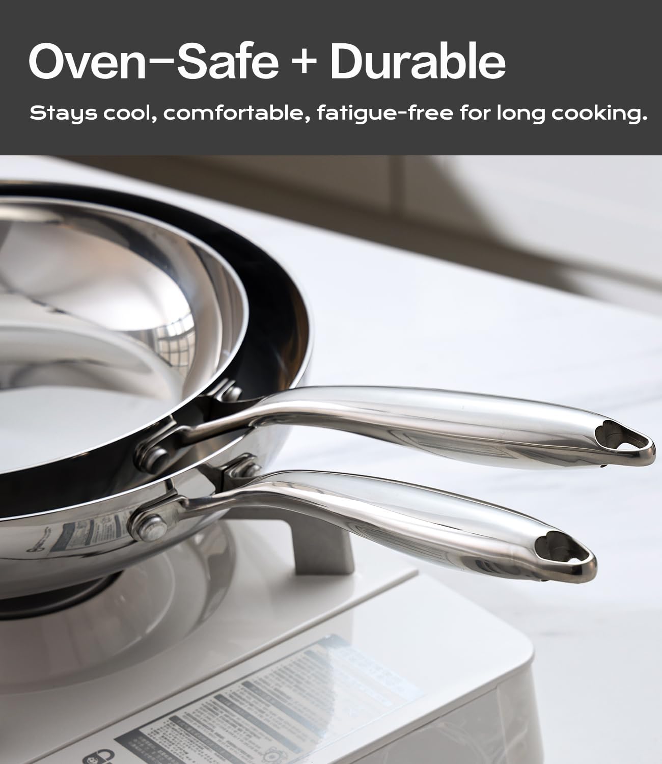 Stainless Steel Frying Pan Sets 6 Piece 8, 10 & 12 Inch with Lids, Oven & Dishwasher Safe Fast and Even Heating Stay Cool Handles Non-toxic PFOA Free Stir Fry Pan Skillets Sets