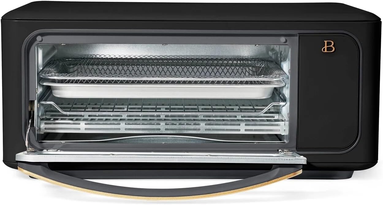 Beautiful Infrared Air Fryer Toaster Oven Combo - 10-in-1 Countertop Convection Oven with Air Fry, Bake, Pizza, Toast & Dehydrate Functions - 1800W Stainless Steel Kitchen Appliance (Black Sesame)
