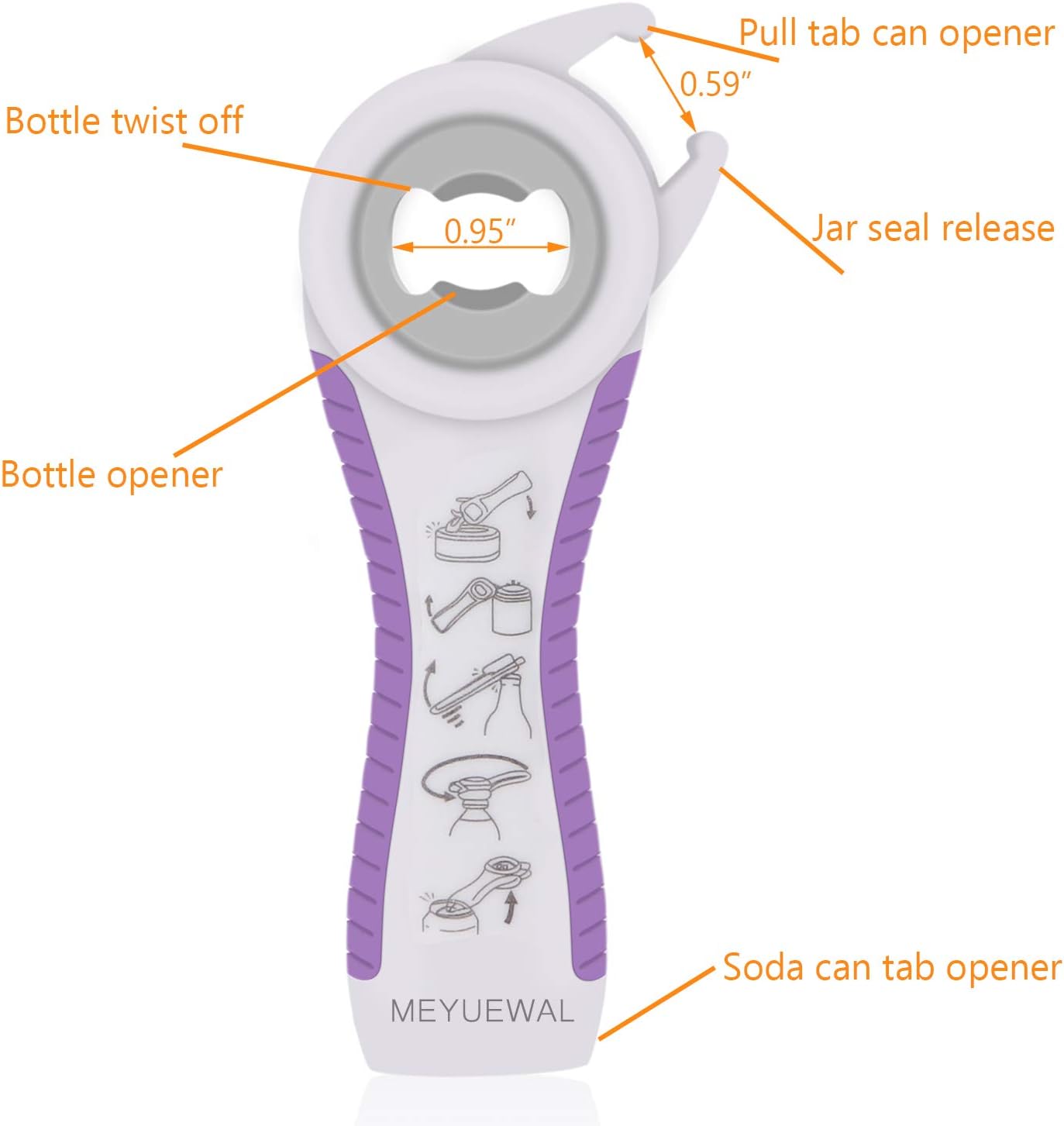 5-in-1 Multi-Functional Bottle, Jar, and Can Opener with Silicone Handle for Children, Elderly, and Arthritis Sufferers (Blue)