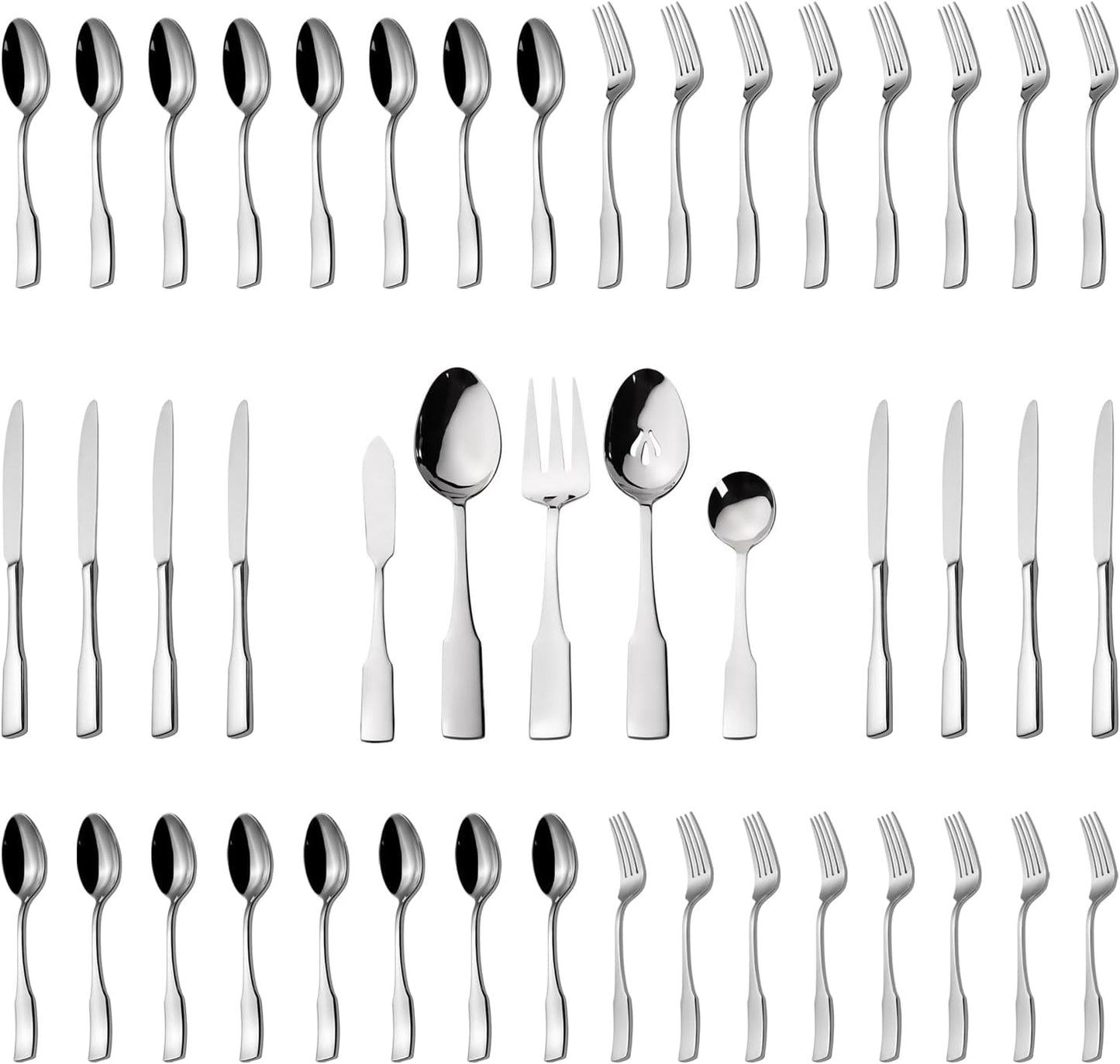 Alata Kate 45-Piece Silverware With Utensil-Serving Set, Service for 8, Stainless Steel Flatware, Mirror Polished Cutlery, Dishwasher Safe
