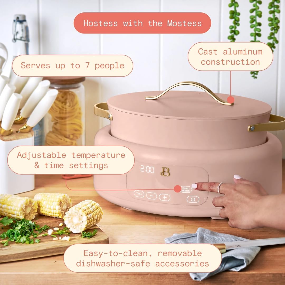 Beautiful 10-in-1 6-Quart Electric Multi-Cooker with Ceramic Coated Pot, Oven Safe to 400°F, Easy Cleanup & Multi-Function Cooking, by Drew Barrymore (Rose)