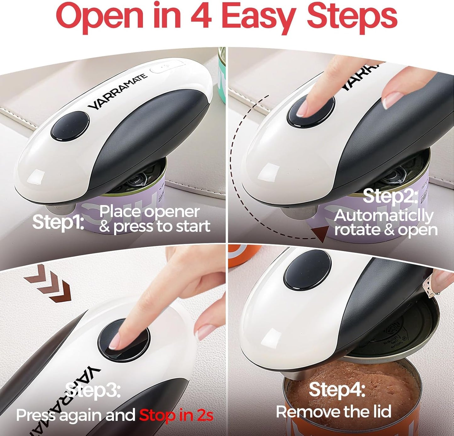 YARRAMATE Electric Can Opener, One Touch Rechargeable Automatic Can Openers for Kitchen Fits All Cans Sizes - Smooth Edge, Hands-Free for Seniors | With Storage Bag, Portable for Travel