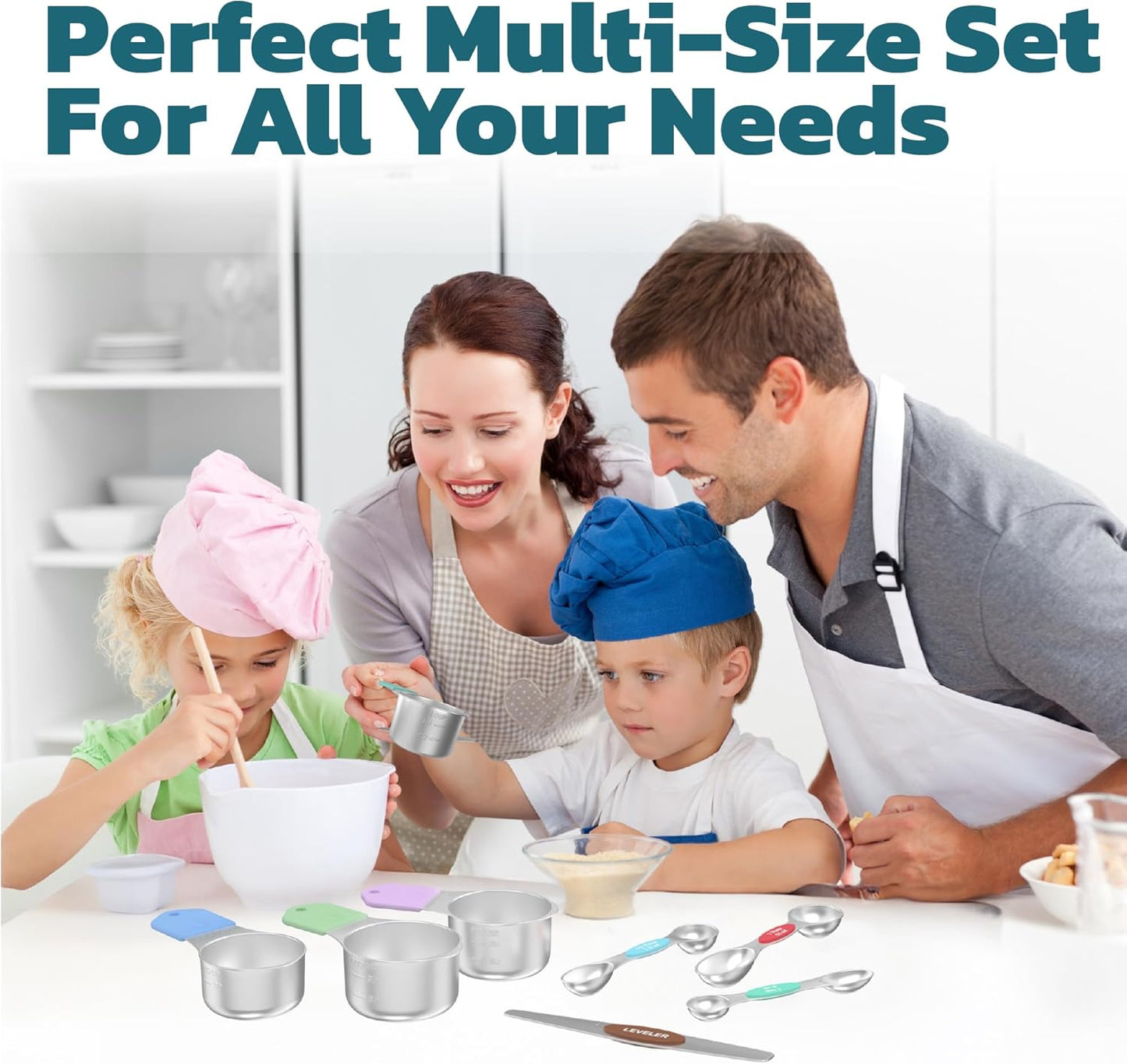 Magnetic Measuring Cups and Spoons Set of 17 - Stackable Stainless Steel Magnetic Measuring Spoons Set with Leveler - Dual Marking Scale Measuring Cup for Dry and Liquid Ingredients, Baking & Cooking