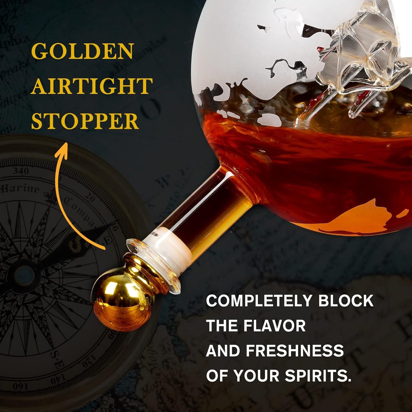 PONPUR Whiskey Globe Decanter, Gifts for Men Dad Him Stocking Stuffers, Anniversary Birthday Gift for Husband Boyfriend Brother Grandpa, Unique Housewarming Presents Whisky Bourbon Decanter, 1000ml