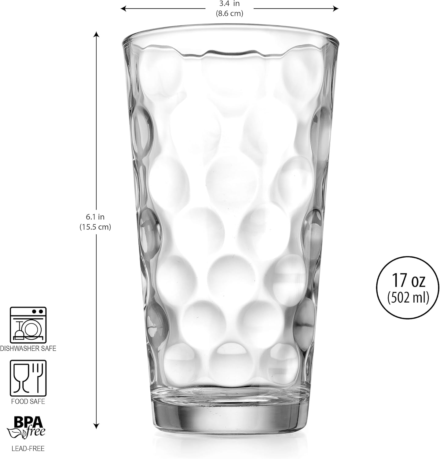 Home Essentials & Beyond Drinking Glasses Set of 4 Highball Glass Cups Bar Glasses, Uses for Juice, Water, Cocktails, Beverages, and Iced Tea. Dishwasher Safe