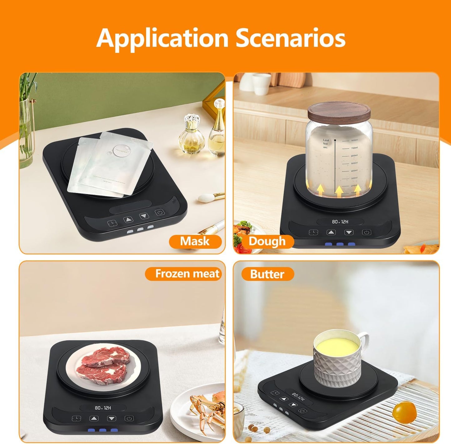 USHYMJT Sourdough Starter Warmer – Precision Temperature Control (70-100°F, 1°F Adjustable) with 12H Timer, Auto Shutoff & Waterproof Thermometer | Compact, Energy-Efficient Design for Home Bakers