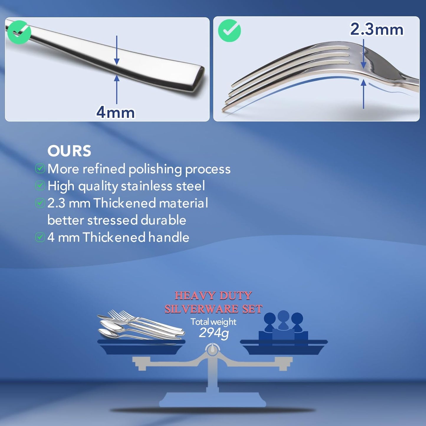 40 Piece Silverware Set Service for 8, EIUBUIE Premium Stainless Steel Cutlery Set, Mirror Polished Flatware Sets Heavy Duty and Solid, Modern Kitchen Eating Utensils Sets Include Spoons Forks Knives