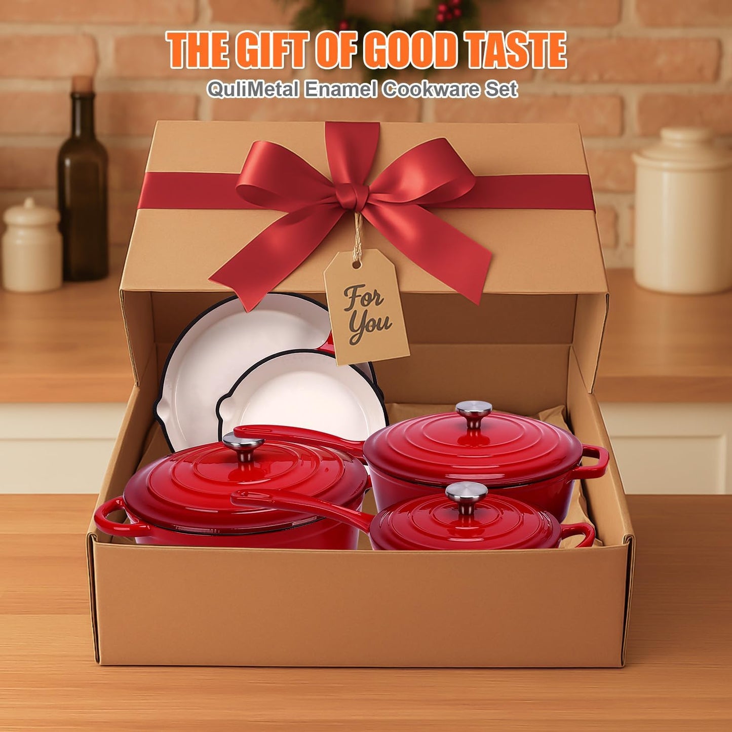 QuliMetal Nonstick Enameled Cast Iron Cookware Set, 5 Pcs Pots and Pans with Lid, Skillet, Frying Pan, Saucepan & Dutch Oven for All Stovetops, PFA Free - Ideal for Sourdough Bread Baking