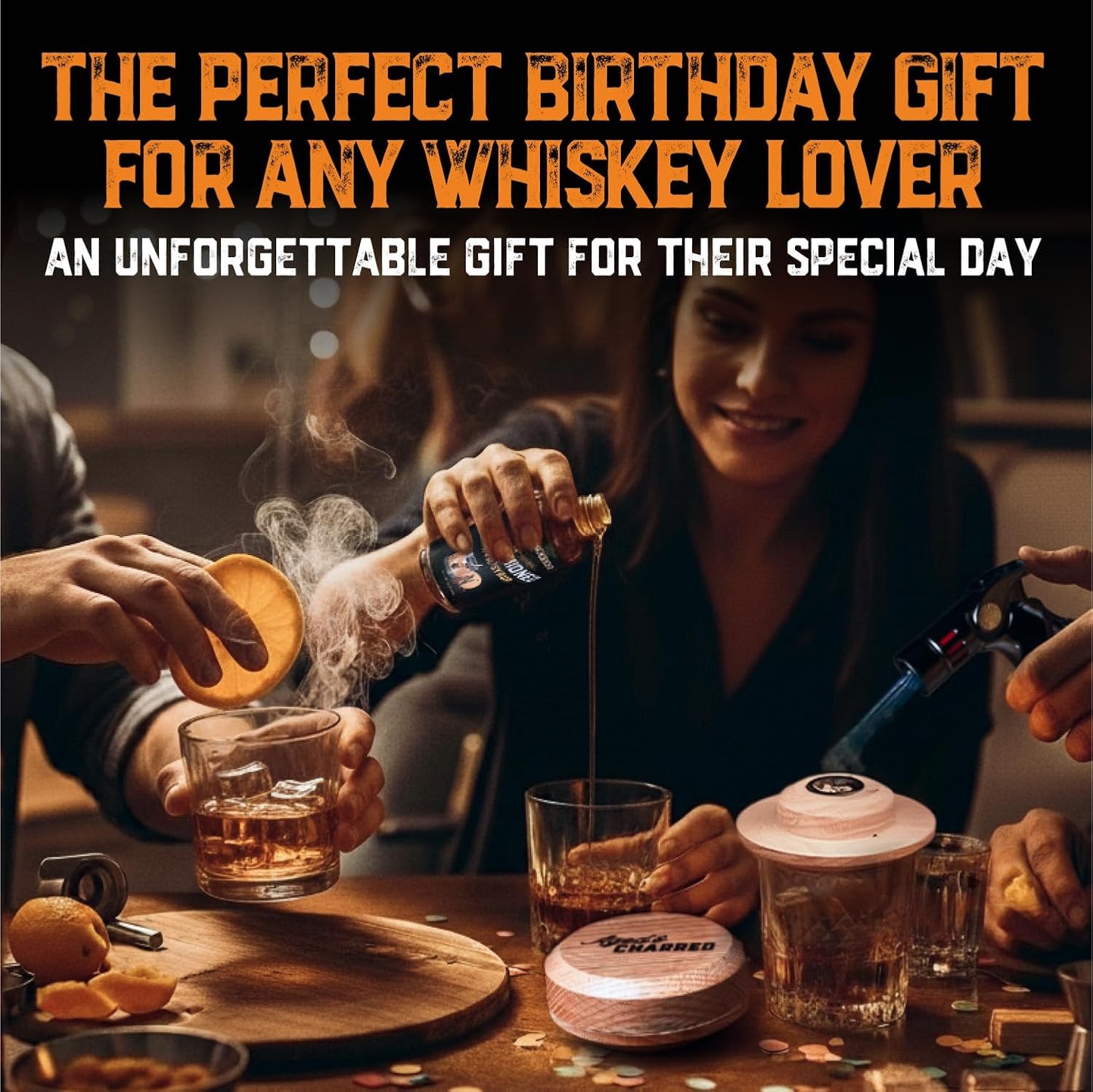 Whiskey Smoker Kit with Torch and Old Fashioned Syrup - 8 Flavors Wood Chips - Bourbon Gifts for Men, Cocktail Smoker kit - USA Oak Smoke Lid (No Butane)