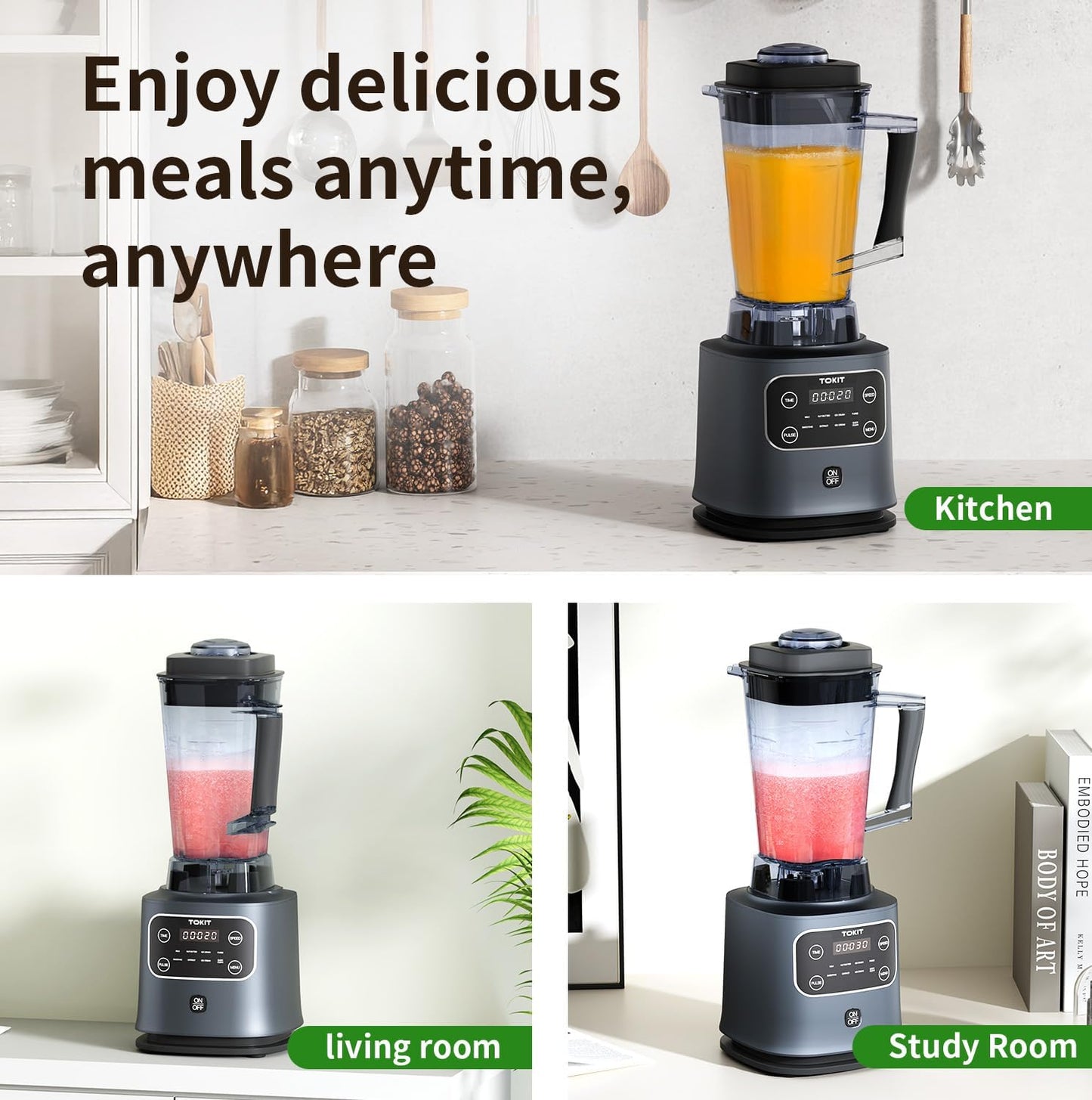 TOKIT B3 Countertop Mixer Blenders for Kitchen 8 Preset Programs 1200W Smoothy Blender Machine 68 Oz Large Capacity Professional Glass Blender for Shakes and Smoothies, Juicer, Ice, Frozen Drinks