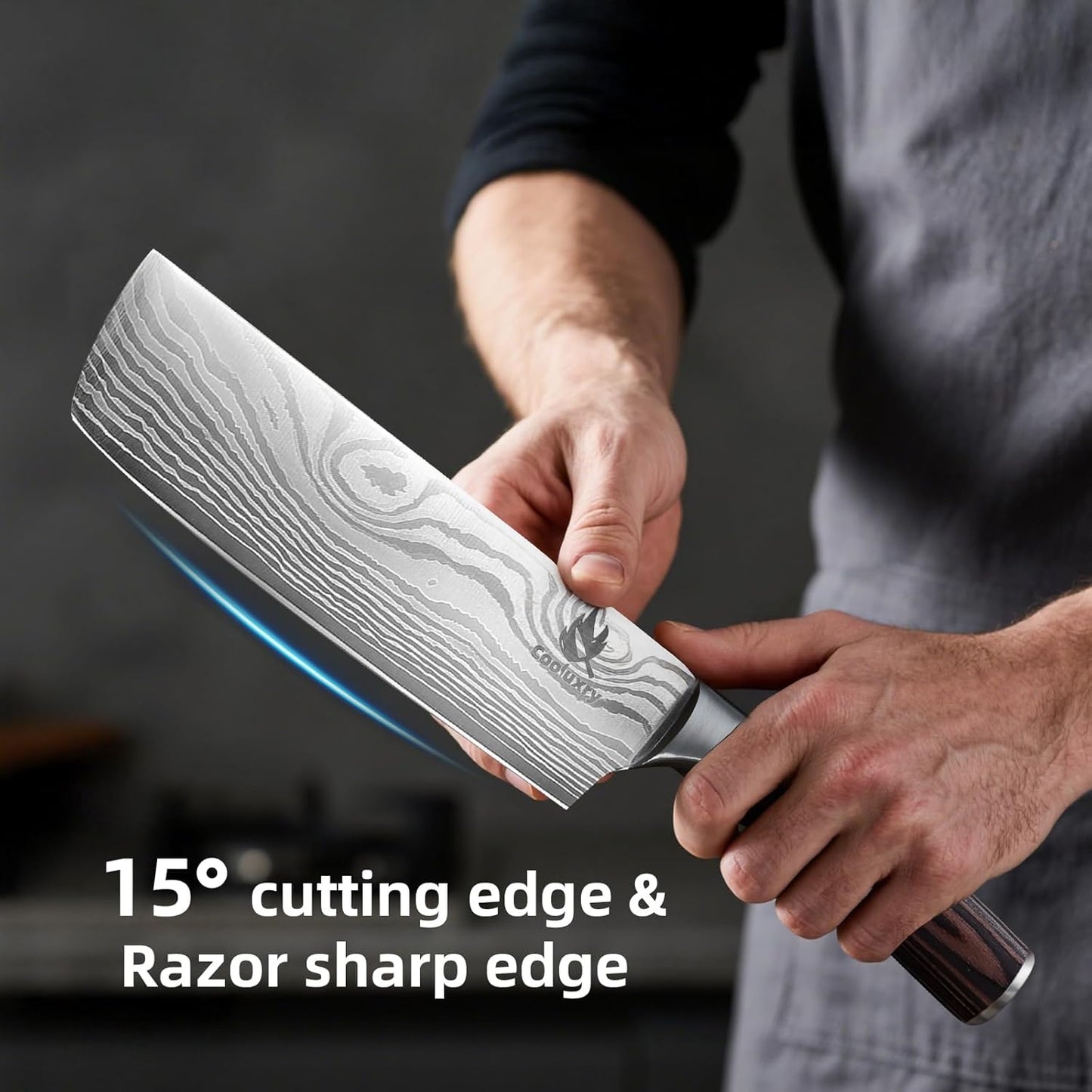 7 Inch Nakiri Knife - 7" Razor Sharp Meat Cleaver and Vegetable Kitchen Knife, Professional Vegetable Chopping Knife, High Carbon Stainless Steel Blade with Ergonomic Handle