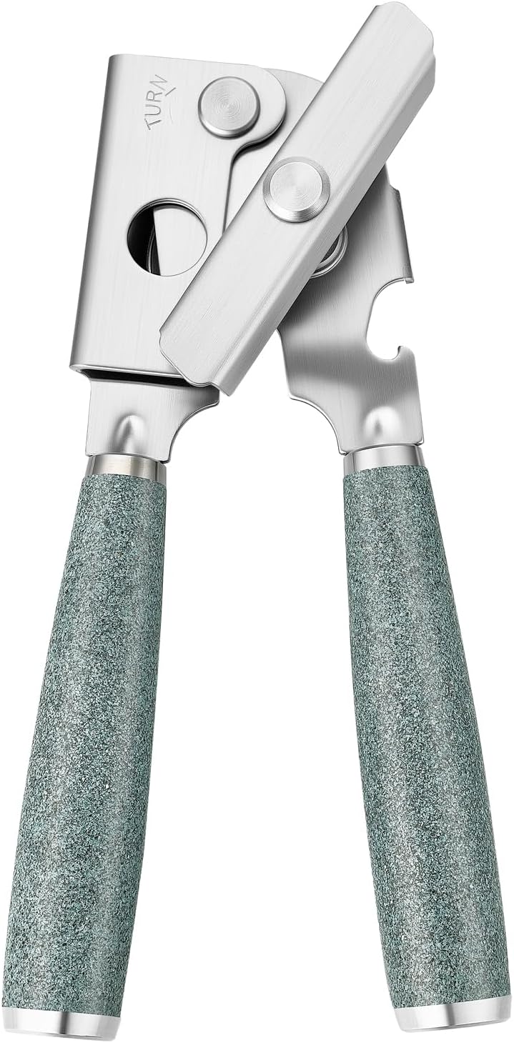 Upgraded Efficient Manual Can Opener - Selected Solid Wood Handle, Sharp and Smooth Blade Edge, Portable Design, Easy-Open Large Knob, Versatile for Various Bottle Caps(Stone grain)