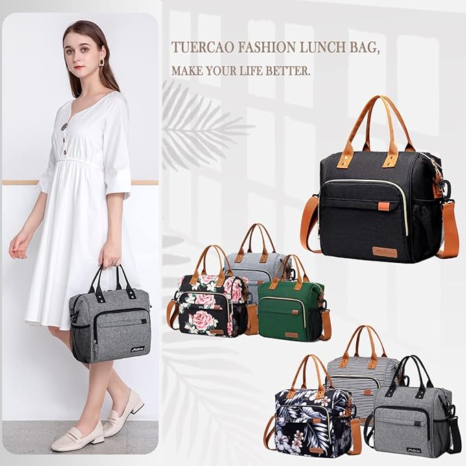 TuErCao Insulated Lunch Bag Soft Cooler Bag for Beach Travel Picnic, Adult Lunch Box for Women for Work, Dark Grey