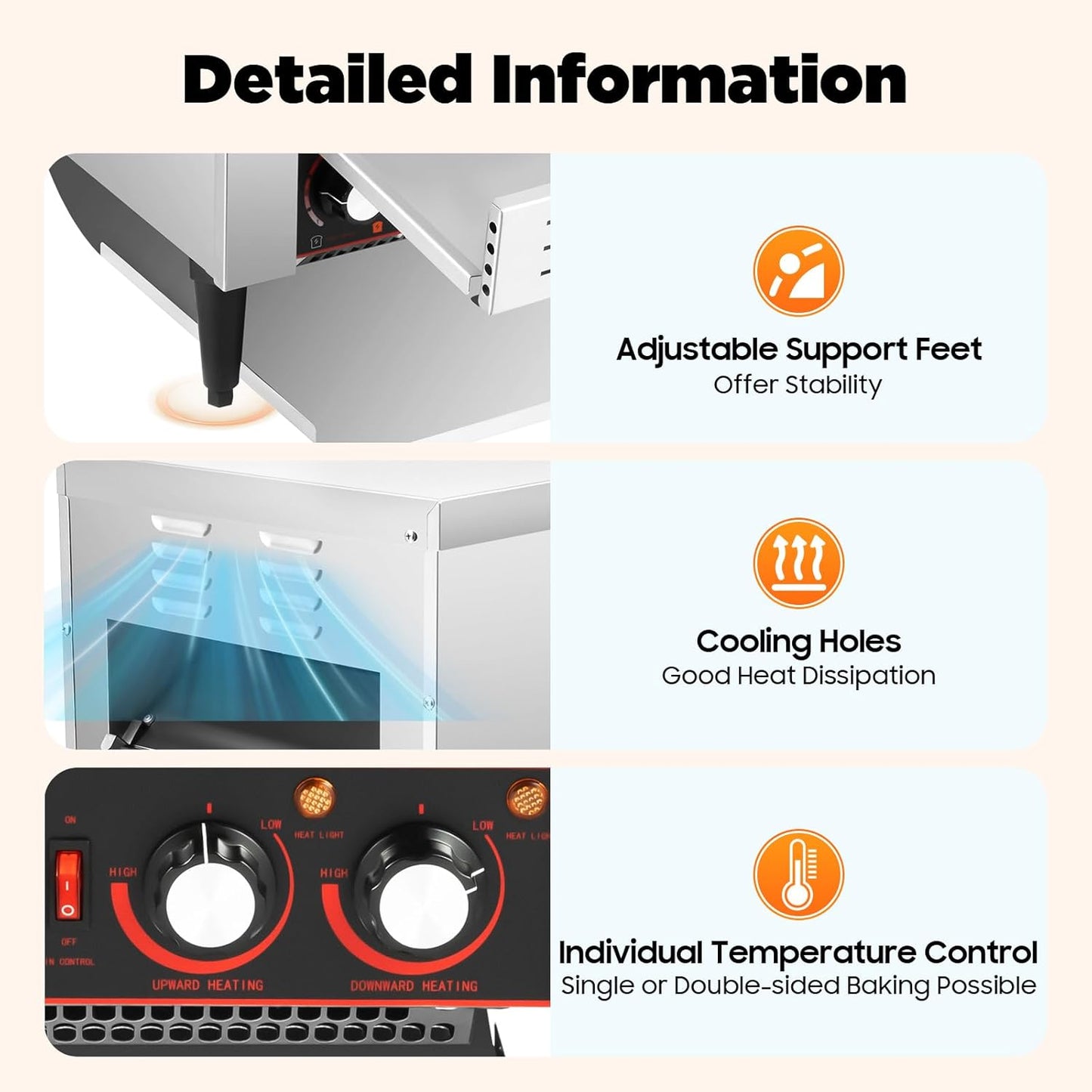Commercial Conveyor Toaster 300 Slices/Hour 2200W Heavy Duty Stainless Steel Industrial Conveyor Toaster Electric Oven with Dual Heating & 7-Speed Adjustment