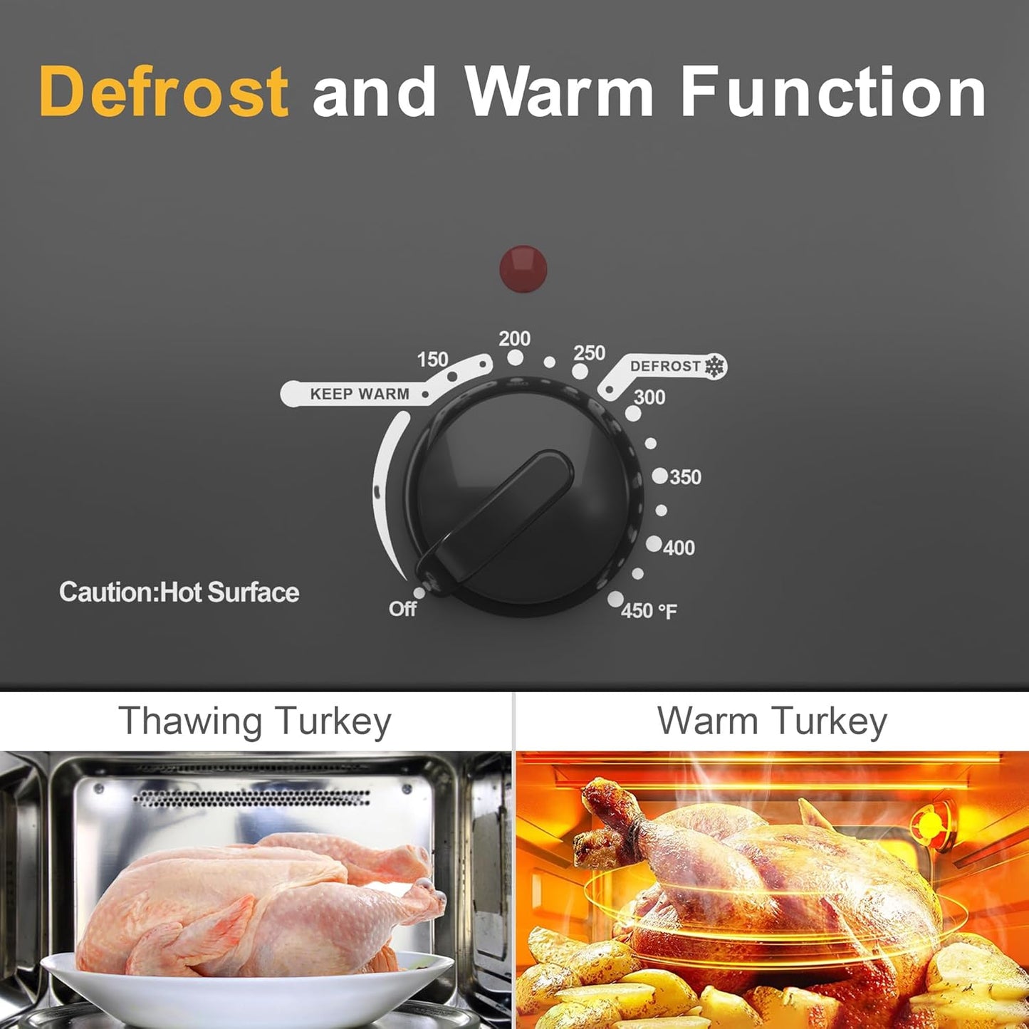 Sunvivi 22lb 18-Quart Electric Roaster Oven with Self-Basting Lid, Turkey Roaster with Unique Defrost/Warm Function, Large Oven with Removable Pan & Rack, Stainless Steel, Grey