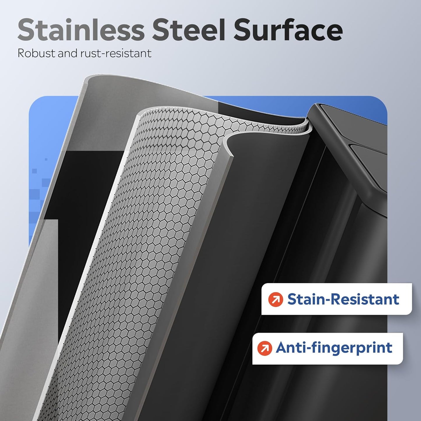 WLIVE 2 x 8 Gallon Stainless Steel Dual Trash Can, Double Trash Can Kitchen with Soft-Close Lid, Trash and Recycle Bin Combo, Kitchen Garbage Can with Deodorizing Filter Box and Inner Buckets, Black