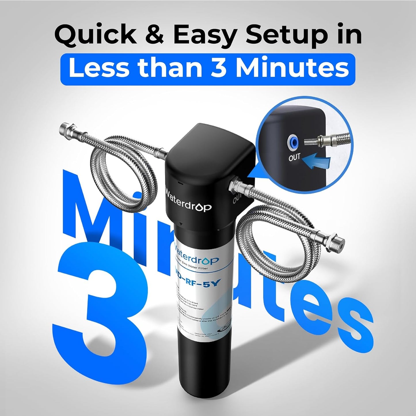 Waterdrop UA-5Y π ππππ«π¬ Under Sink Water Filter System, Ultra Long Life, Reduces Lead, Chlorine, Bad Taste & Odor, Water Filter for Sink Faucet Direct Connect to Kitchen Faucet, USA Tech