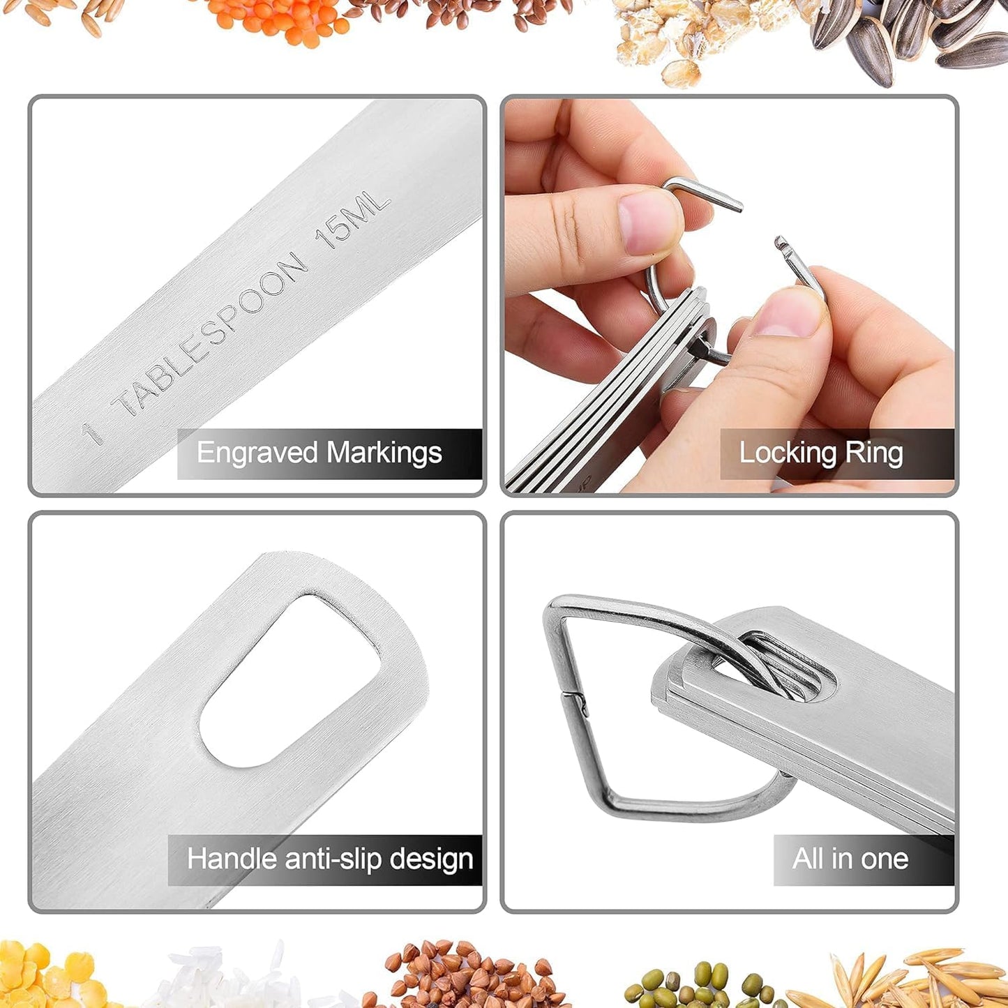 Smithcraft Measuring Cups Set of 7, 18/8 Stainless Steel Measuring Cups with 1/8, 1/4, 1/3, 1/2, 2/3, 3/4 & 1 Cup for Kitchen & Baking, Dry and Liquil Metal Metric Measure Cups Set