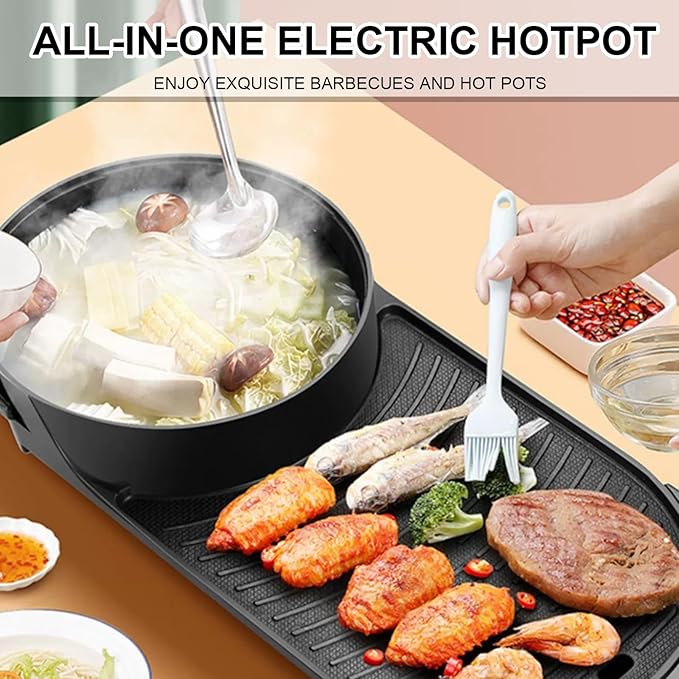 Electric Grills Pots 2 In 1 Indoor Nonstick Pots And Griddle For BBQ 5 Gear Temperature Control Heating Multi Functional Cooker