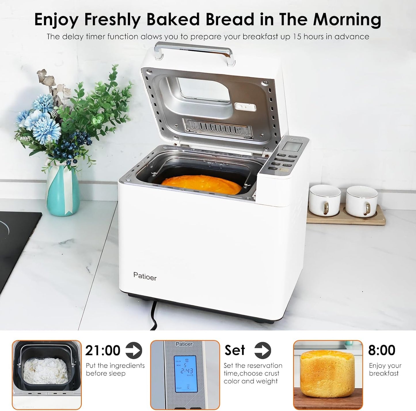 2LB Bread Maker with Yeast & Nut Dispenser, 21-in-1 Programmable Compact Bread Machine 3 Loaf Sizes 3 Crust Colors