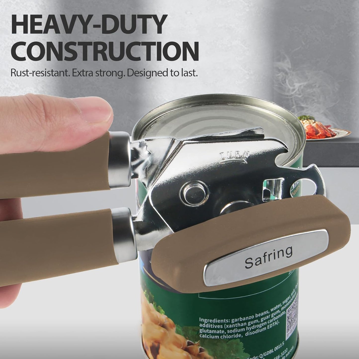 Can Opener Manual, Heavy Duty Handheld Strong Can Opener with Soft Touch Handle, Sharp Blade Smooth Edge, Can Openers with Multifunctional Bottle Opener, Coffee