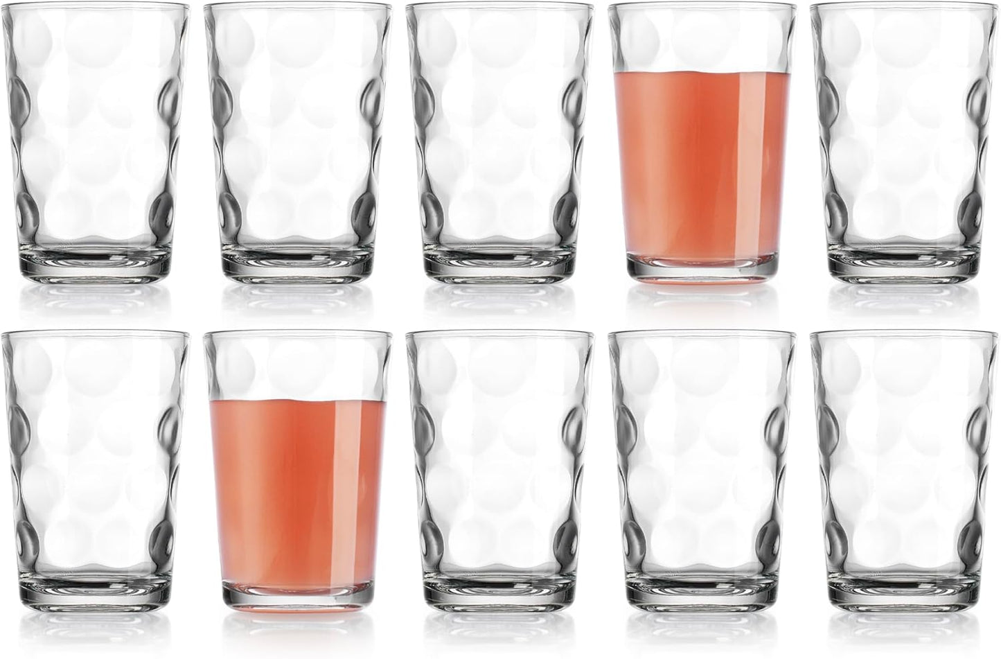 Home Essentials Drinking Glasses - Set of 10 - Juice Glass Small Cups, Premium Quality Cooler 7 Oz. Circular Glassware. Ideal for Water, Juice, Cocktails, and Iced Tea. Dishwasher Safe.