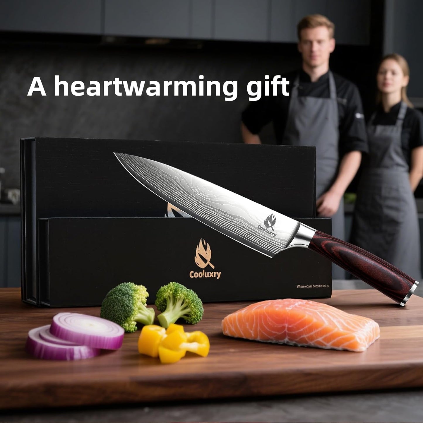 Professional Chef Knife - 8 Inch High Carbon Stainless Steel Kitchen Knife with Ergonomic Pakkawood Handle for Precise Cutting