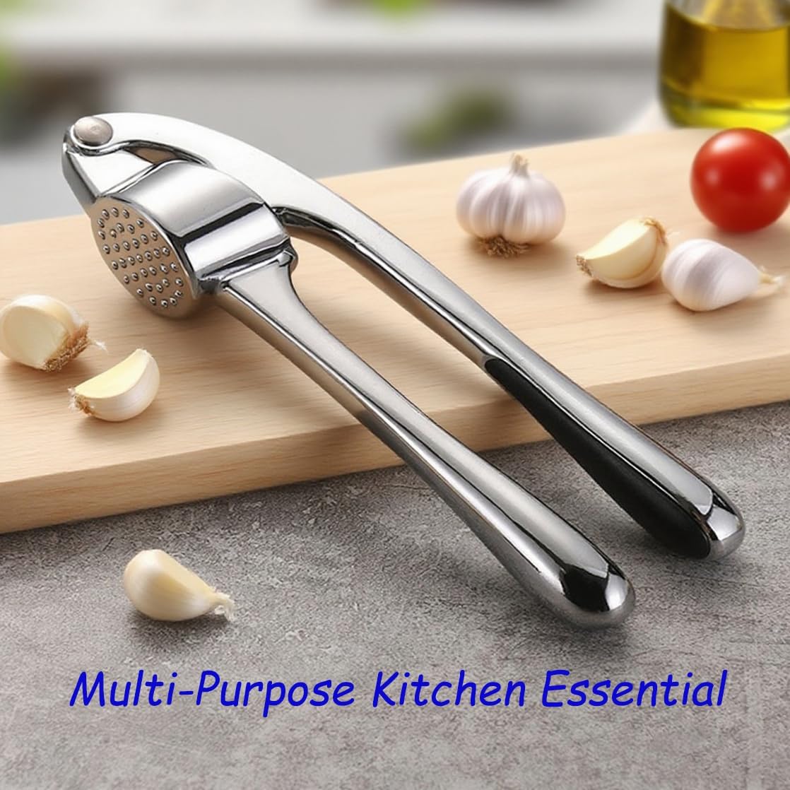 Garlic Press And Peel Set,Heavy Duty Garlic Crusher,Rust Proof Garlic Mincer Tool,Easy to Squeeze And Clean, Includes Silicone Garlic Peeler And Brush