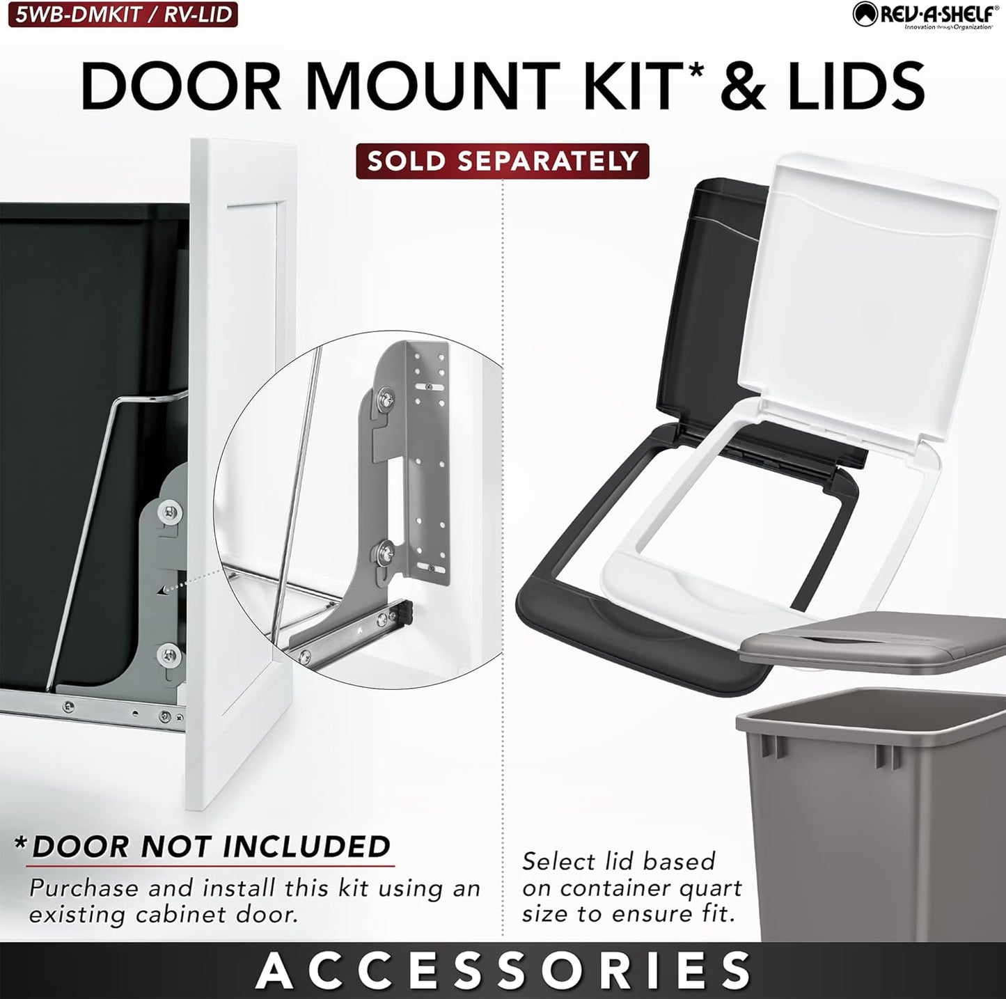 Rev-A-Shelf Double Pullout Trash Can for Kitchen Cabinets 35 Qt Garbage Recycling Bin on Full-Extension Slides, Silver, RV-18KD-17C S