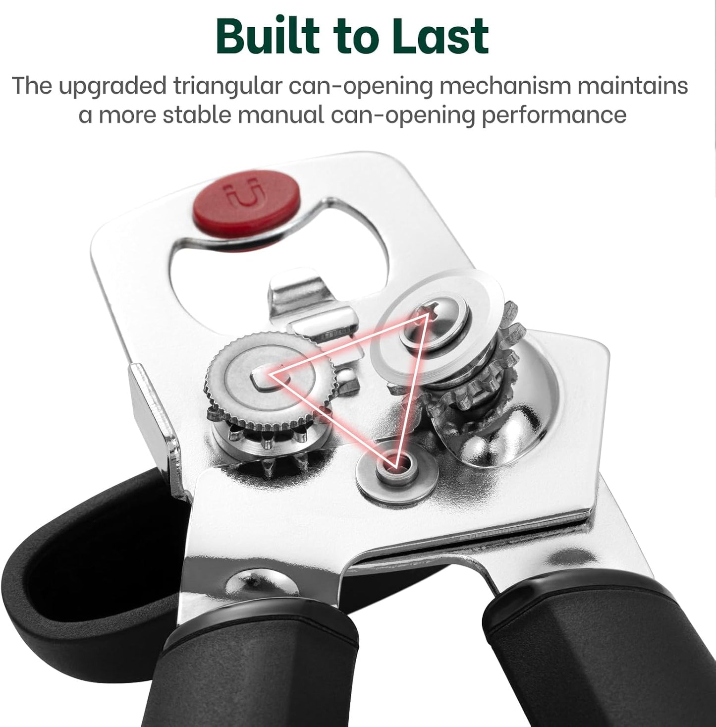 Beneno Heavy Duty Multifunctional Manual Can Opener and Bottle Opener with Magnet, Ultra Sharp High-Carbon Steel Smooth Cutting Blade, Ergonomic Easy to Turn Knob, Soft Non-Slip Rubber Handles, Black