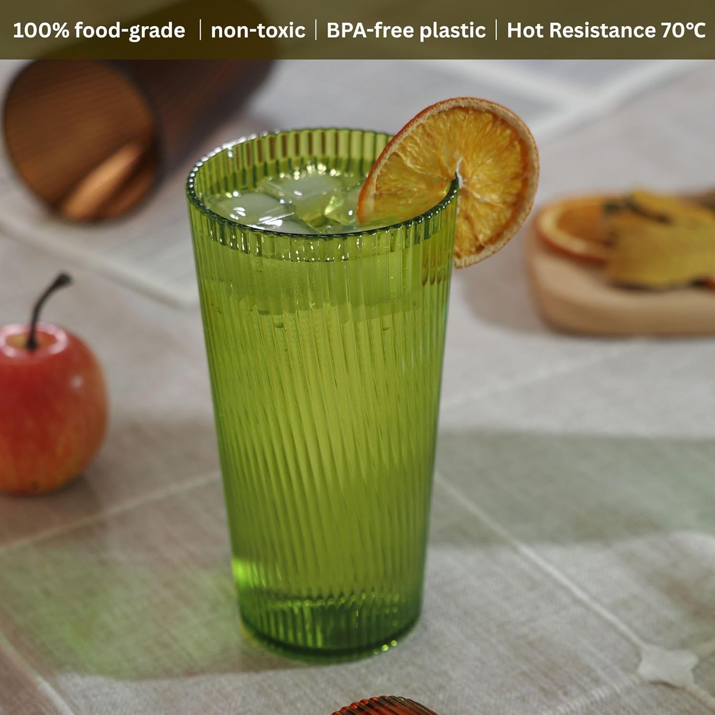 8-Piece Twill Plastic Tumbler Set, 19oz Stackable Drinking Glasses, BPA-Free & Food Grade, Ribbed Design, Top-Rack Dishwasher Safe, Durable Cups for Patio, Party, Gift and Everyday Use