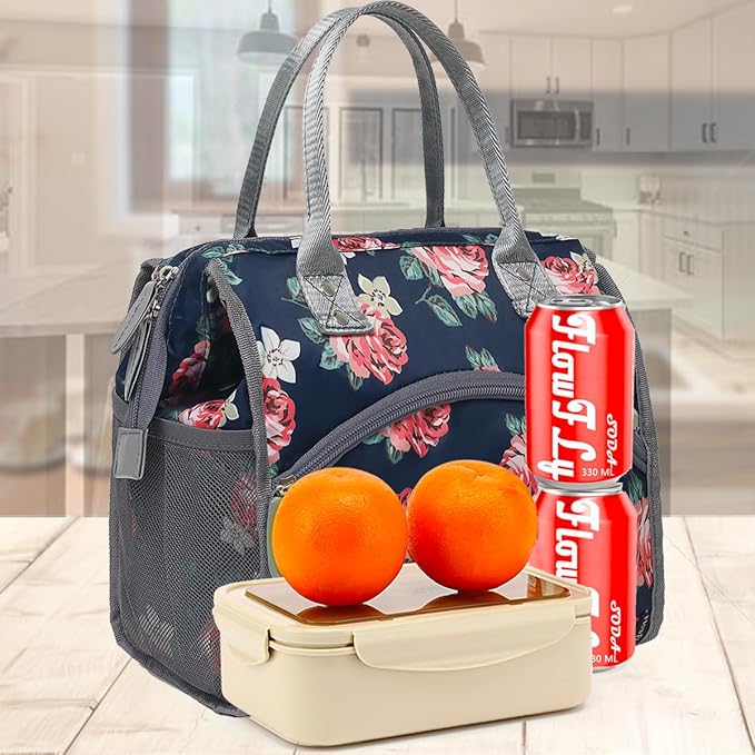 FlowFly Insulated Lunch Bag for Women, Men, Large and Reusable, Handle, Work and Travel Tote and Meal Prep Organizer, Rose