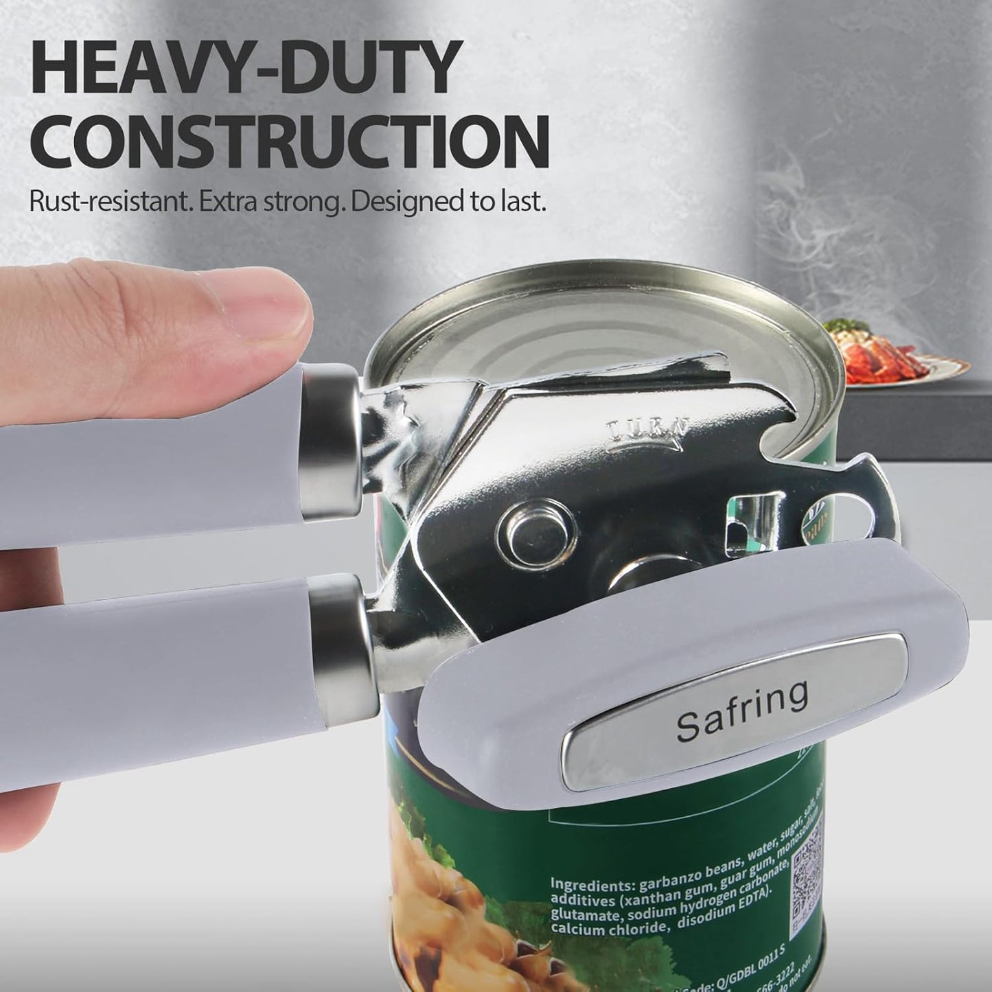 Can Opener Manual, Heavy Duty Handheld Strong Can Opener with Soft Touch Handle, Sharp Blade Smooth Edge, Can Openers with Multifunctional Bottle Opener, Lavender