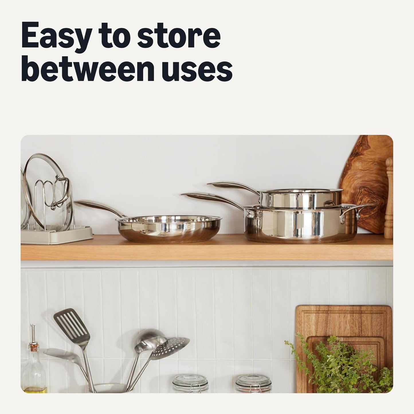 Amazon Basics Stainless Steel Cookware Set, 5-Piece Set, All Cooktop Friendly, Dishwasher-Safe