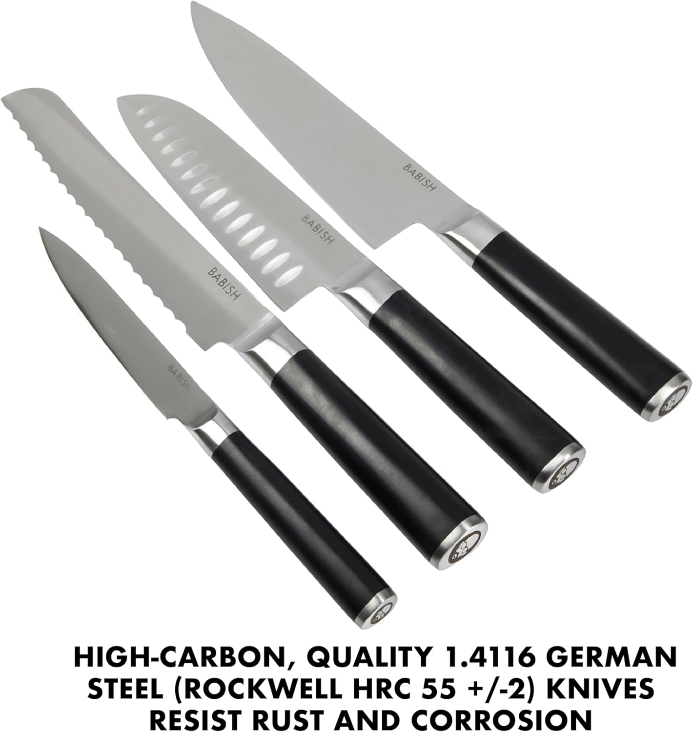 Babish 5 Piece 1.4116 German Steel Magnetic Forged Kitchen Knife Block Set