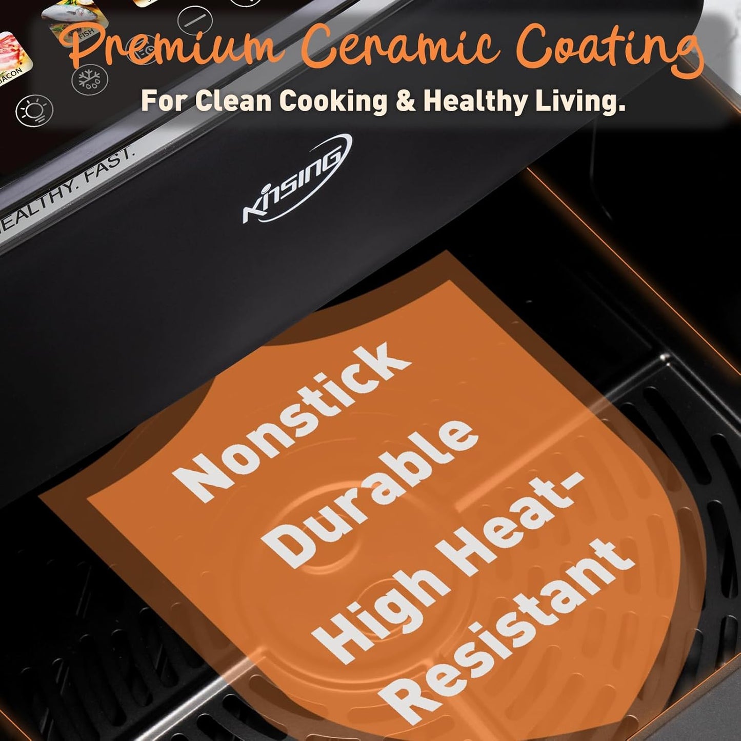 10.6 QT Oilless XL Large Air Fryer, 9 Presets & Keep Warm, Stainless Steel Inner Cavity, 400℉ Precise Temp Control, Shake Reminder, Square Non-Stick&Dishwasher Safe Basket,With Visible Window