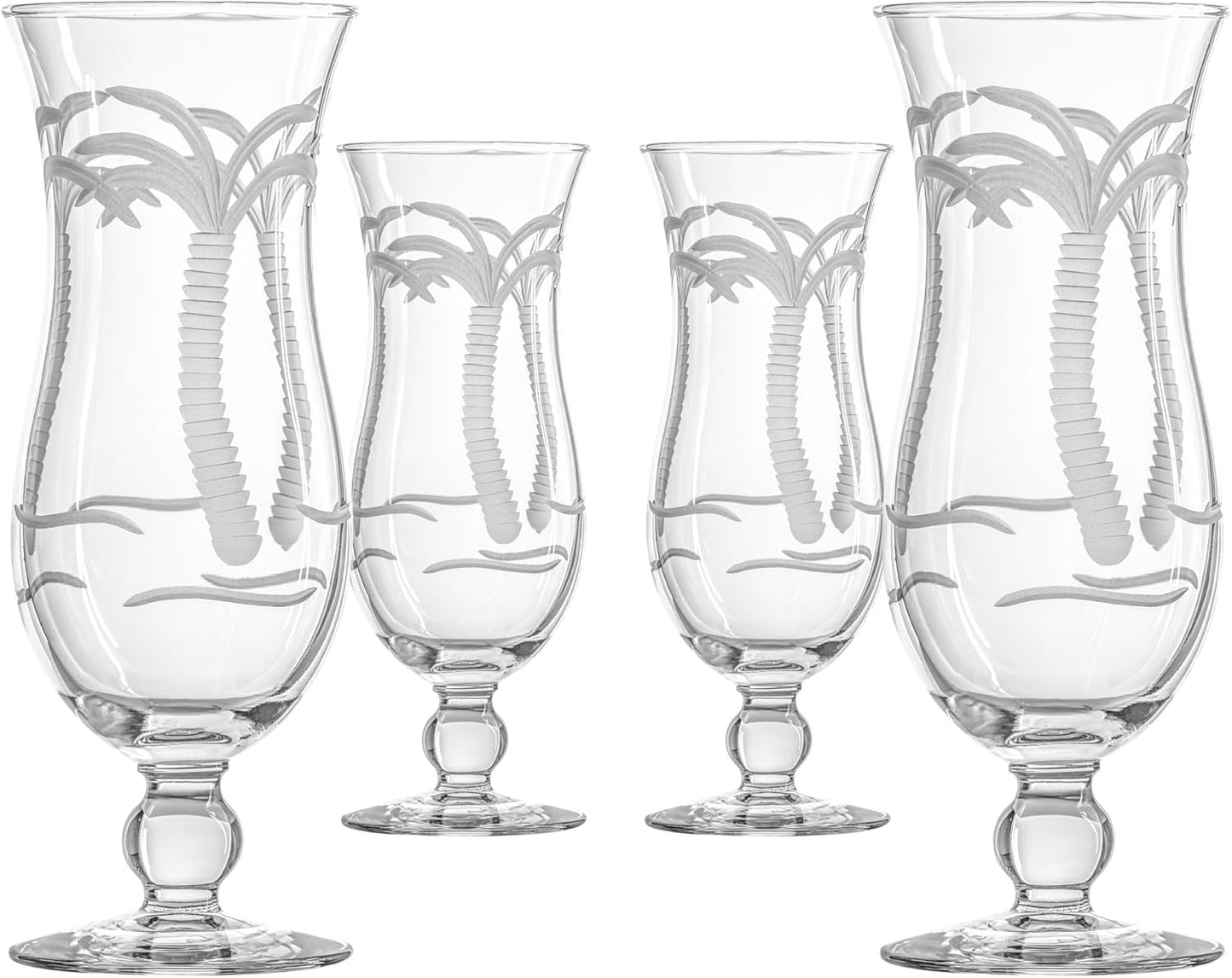 Rolf Glass Palm Tree Squall Hurricane Cocktail Glass | 18oz Coastal Glassware | Set of 4 Tropical Drink Glasses | Engraved and Lead-Free Crystal Glass | Designed and Engraved in the USA