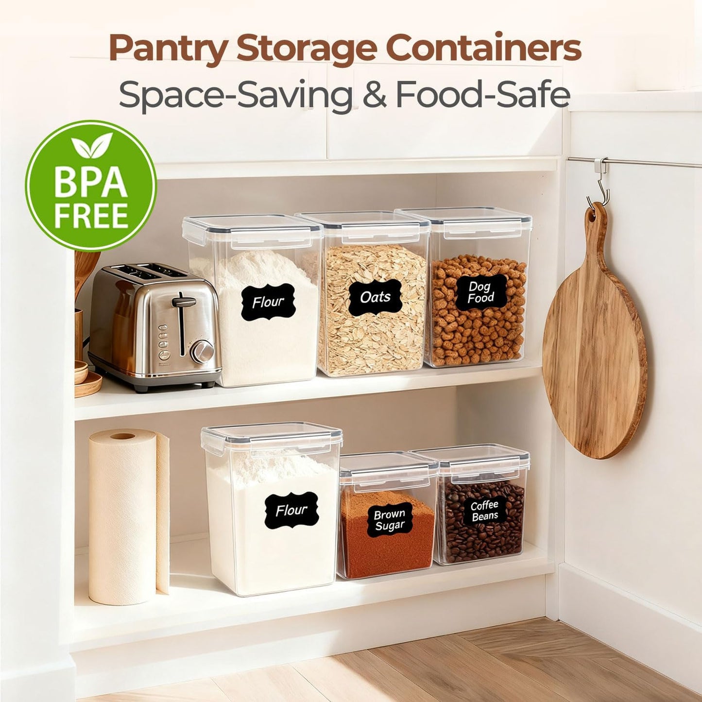 ComSaf Brown Sugar Container Set of 2 (2.5L/2.6Qt), Airtight Food Storage Containers with Lids and Terra Cotta Brown Sugar Saver, Plastic Canisters Sets for Kitchen, Pantry Organizer for Flour, Baking