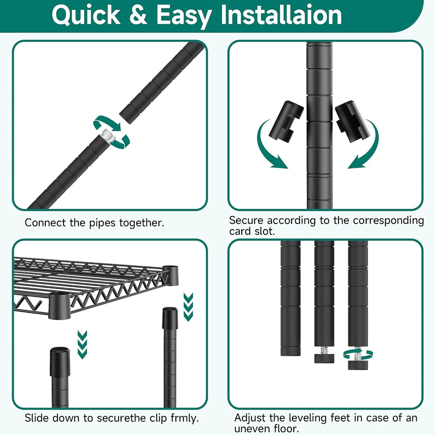5 Tiers Shelf 1750 lbs Steel Storage Shelving Utility Shelving Unit Steel Organizer Wire Rack for Home,Kitchen,Office,Garage Chrome 17.7" D x 47.2" W x 76.8" H