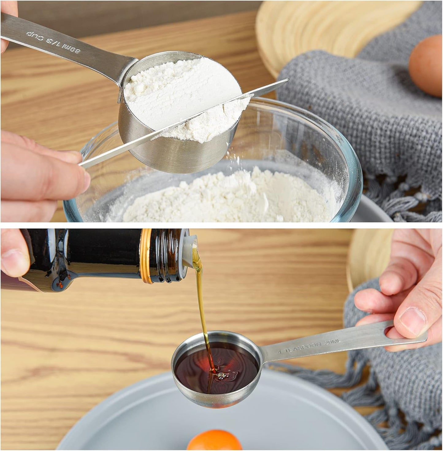 Smithcraft Measuring Cups and Spoons Set, Dry Metal Measuring Cup Set of 11, Stainless Steel Measuring Cups and Spoons, 5 Measure Cups and 5 Kitchen Measurement Spoons & Leveler