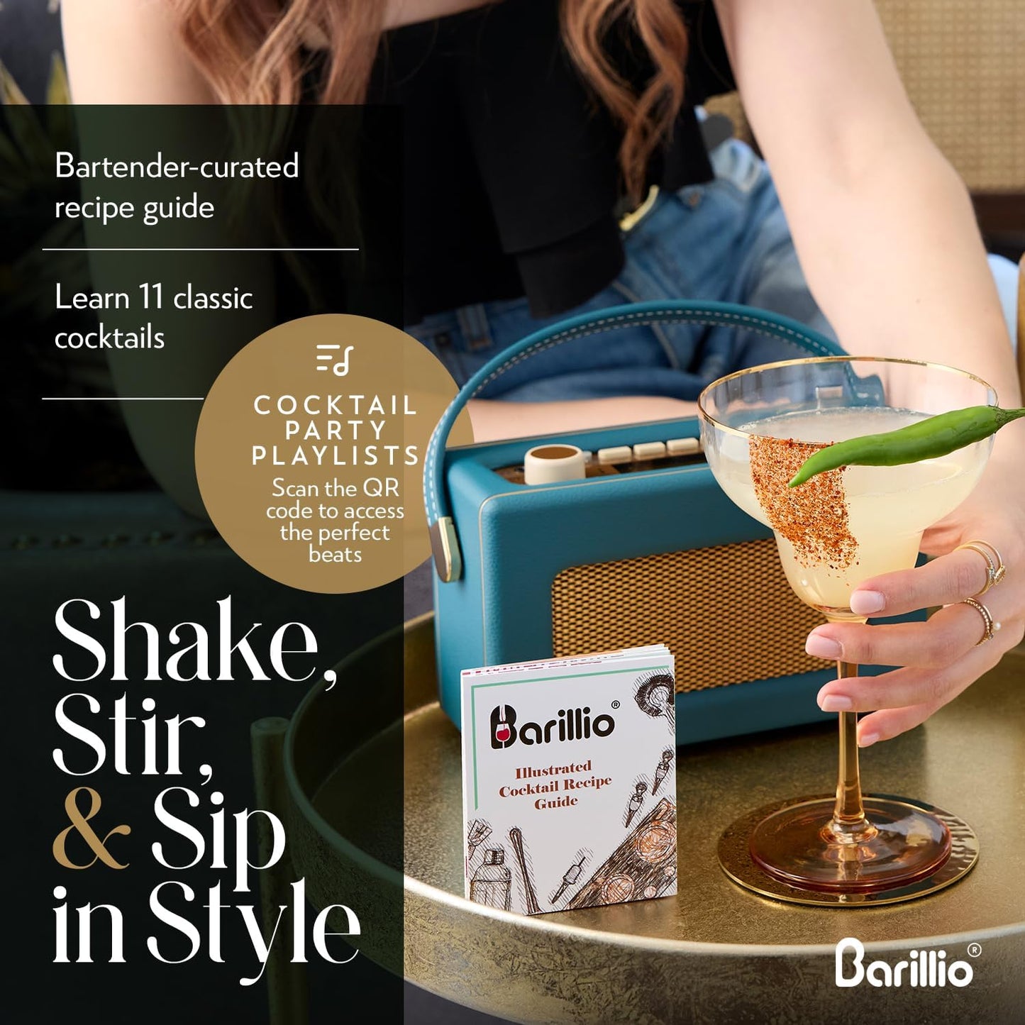 Barillio Rose Gold Bartender Kit - Stainless-Steel Cocktail Shaker Set w/Bamboo Stand - Mixology Bar Tools w/Drink Shaker, Mixer and Muddler for Cocktails - Home Bar Accessories - 23-Pc Bar Set