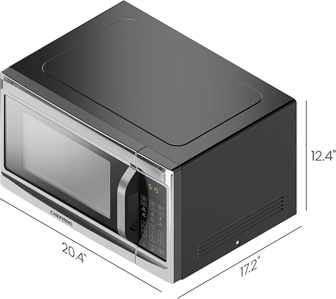 Chefman Countertop Microwave Oven, 1.3 Cu. Ft. Digital, Stainless Steel, 1000 Watts, with 6 Auto Menus, 10 Power Levels, Eco Mode, Memory, Mute Function, Child Safety Lock, Easy Clean Microwave Ovens